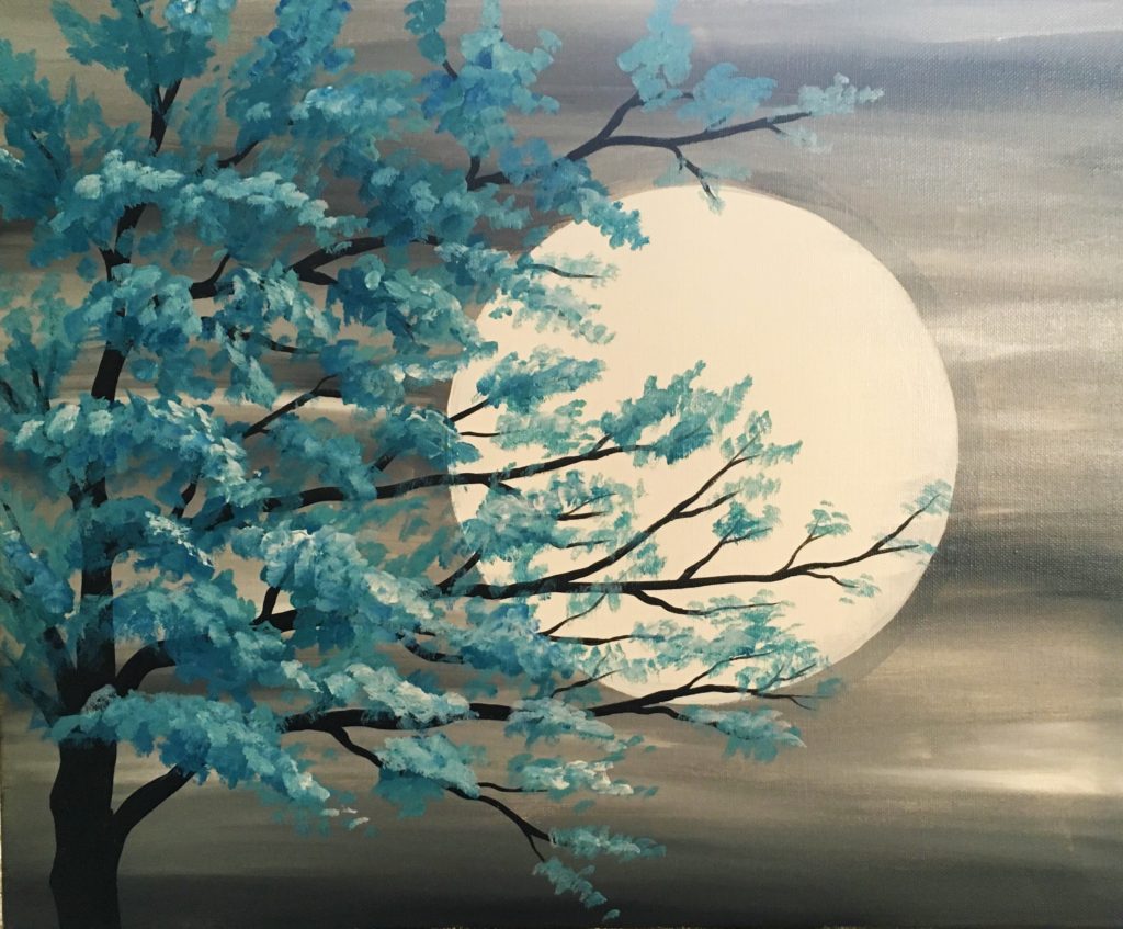 teal-tree-in-moonlight - Paint Fun Studio